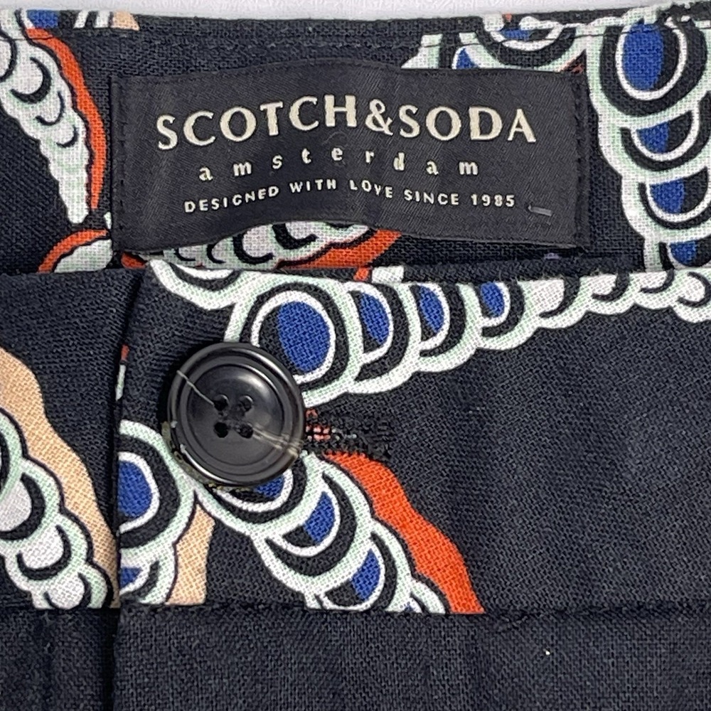 Scotch & Soda Mens 32 Black Blue Starfish AOP Linen Blend Chino Shorts Loose NEW - Picture 4 of 14